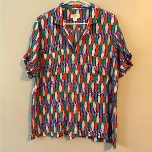 Maeve Anthropologie ‘Bon Voyage’ Fish Print Blouse Sz XL